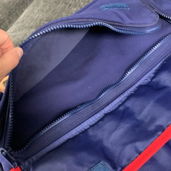 Vintage Viaggio Navy Blue, Hunter Green & Red Laptop Bag with Leather Accents